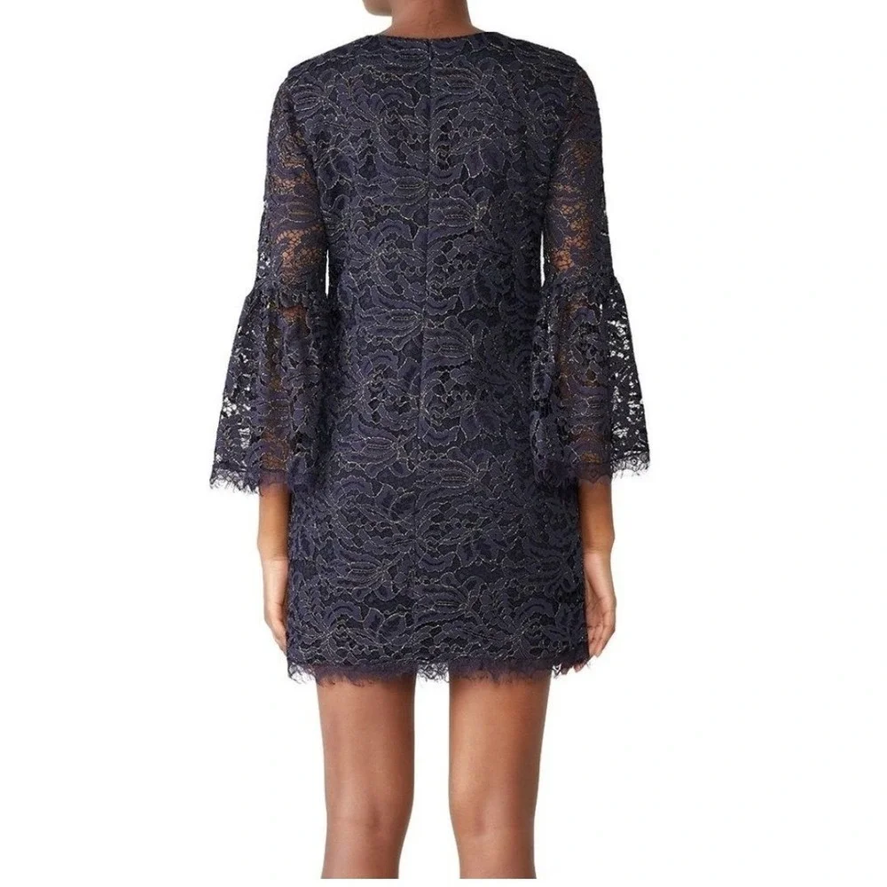 Dress The‎ Population Blue Lace Bell Sleeve Metallic Thread Dress Sz L Wedding